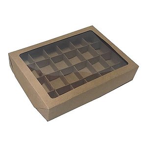 (25pçs) Caixa 24 Divisórias (Kraft) (22x16x4 cm) Embalagem Docinhos