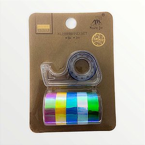 Kit 5 Washi Tapes Holograficas com Dispenser