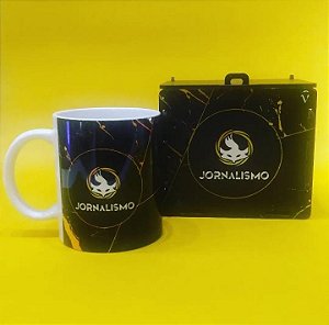 CANECA CERAMICA 300ML C/ CAIXA MDF  -  JORNALISMO