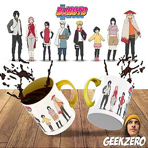 Caneca Anime Boruto Logo Personagens - Interior E Alça Laranja