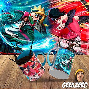 Caneca Anime Boruto Logo Personagens - Interior E Alça Laranja