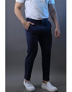 Calça Alfaiataria Corte Italiano Azul em Linho