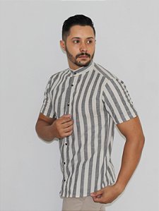Camisa Gola Padre Listras Chubo em linho