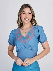 Blusa Leonora em Viscose Denim Tata Martello