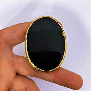 Pop Socket Suporte para Celular - Pedra Obsidiana Negra com Acabamento Banhado - Unidade
