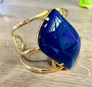 Bracelete Dourado com Quartzo Azul Rolado - Formatos Diversos