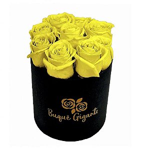 Exclusivo Box Rígido Negro c/ 9 Rosas Amarelas Importadas