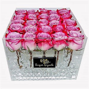 Exclusivo Box em Acrílico c/ 25 Rosas Importadas cor Pink