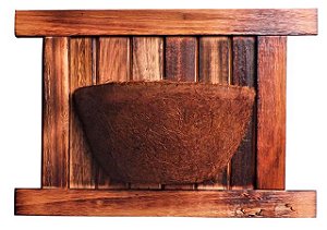 Vaso Artesanal Rústico de Parede - Madeira e Fibra de Coco - 36 x 50cm