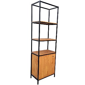Estante Industrial Loft - Com Prateleiras e Nicho com Porta