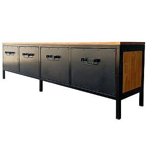 Rack com 4 Gavetas em Ferro e Madeira