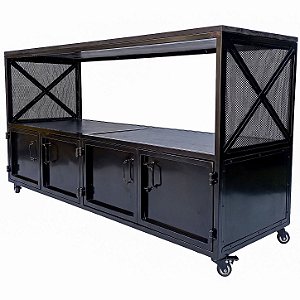 Rack Preto com 4 Portas e 1 Nicho Vazado