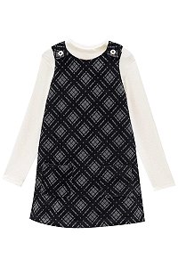SALOPETE VELUDO PRETA COM BLUSA MANGA LONGA OFF WHITE - INFANTI