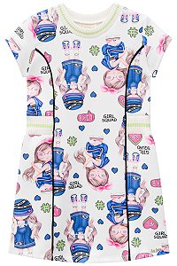 VESTIDO ESTAMPADO ROSA E AZUL MENININHAS - KUKIÊ