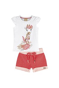 CONJUNTO MENINA BLUSA ESTAMPADA GIRAFA E SHORTS EM MOLECOTTON FUN- COLORITTÁ