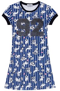 VESTIDO ESTAMPADO AZUL COM PAETÊ - VIC&VICKY