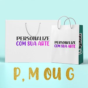 Sacolas Personalizadas Papel Branco Offset Premium Com Sua Logo P, M ou G