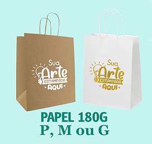 Sacolas Papel Kraft ou Offset 180G Personalizada Com Sua Logo P M G