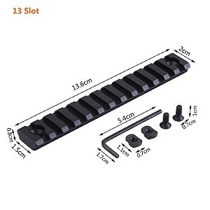 Trilho Metal 13(13,5cm) Slots Preto p/ M-Lock