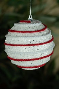 Bola Decorada Branco e Vermelho 10cm C/3