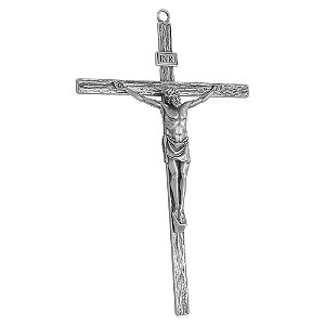Cruz de Parede Jesus Cristo Metal Prateado Prata Velha 25cm