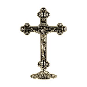 Crucifixo Metal Mesa Altar Oratório Medalha São Bento 13cm