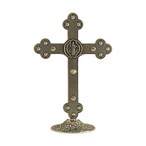 Crucifixo Metal Mesa Altar Oratório Medalha São Bento 13cm