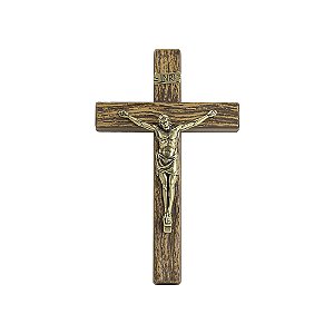 Crucifixo De Parede Metal Com Textura Amadeirada 25 Cm