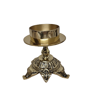 Castiçal Bronze Maciço Vela Votiva 07 Dias Prato Polido