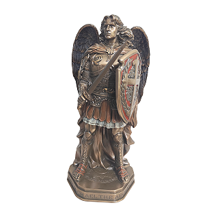 Arcanjo São Miguel 29cm Resina Cobre Imagem Sagrada Proteção Decorativa