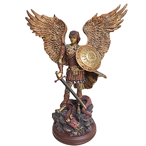 Arcanjo São Miguel 24cm Resina Metalizada Pintado à Mão Imagem Sacra