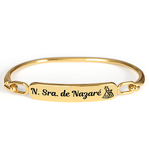 Bracelete Nossa Senhora de Nazaré Metal Dourado Fé Presente