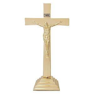Crucifixo De Mesa E Altar 30cm Dourado Luxo Jesus Cristo