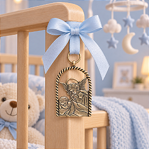 Medalhao Dourado de Berço  e Porta Anjo da Luz