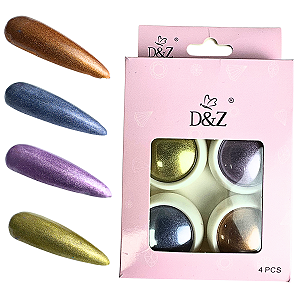 Kit com 4 Pó Cromado Metalizado Para Decoração de Unhas