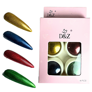 Kit com 4 Pó Cromado Metalizado Para Decoração de Unhas