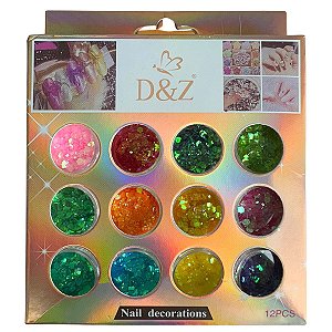 Kit 12 Glitter Flocadores para Decoração de unhas em Gel