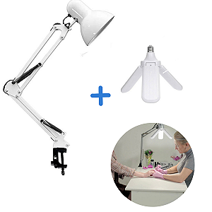 KIT Luminária Pixar Articulada  + Lampada Pétala 45w Super Branca Manicure