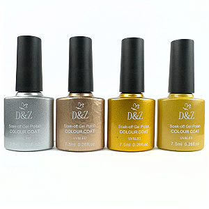 kit Esmaltes em Gel Paleta Tons Metalicos Prata Dourado e Cobre D&Z