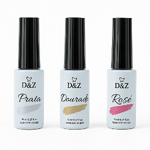 Kit 3 Esmaltes em Gel 10ml Metalizados Dourado Prata e Rose D&Z