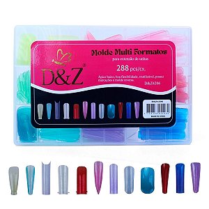 Molde F1 0mm Misto Colorido 12 Formatos 288pcs Unhas Mandorla, Stiletto, Almond, Quadrada Bailarina