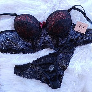 Conjunto Lingerie Luxy Preto com Vinho