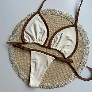 Conjunto Biquíni Bahamas Marquinha Creme com Chocolate