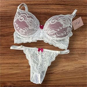Conjunto Lingerie Cecília Branco com Pink