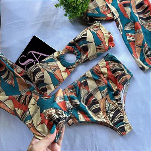 Conjunto Biquíni Tomara que caia de manga longa cintura alta