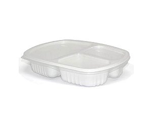 Bandeja Refeição com 3 Divisões 1150ml G330SF Branca com 10 unid. Galvanotek