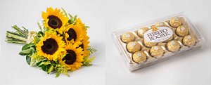 Buquê  Compacto  com 6  Girassóis e Ferrero Rocher