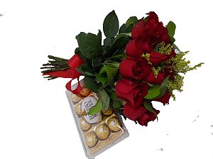 Buque com 18 Rosas Vermelhas e Ferrero Rocher