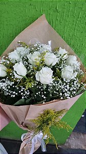 Buquê Tradicional com 12 Rosas Brancas
