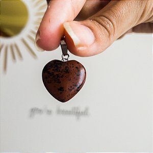 Pingente de Obsidiana mogno Café coração - Pedra estabilizadora